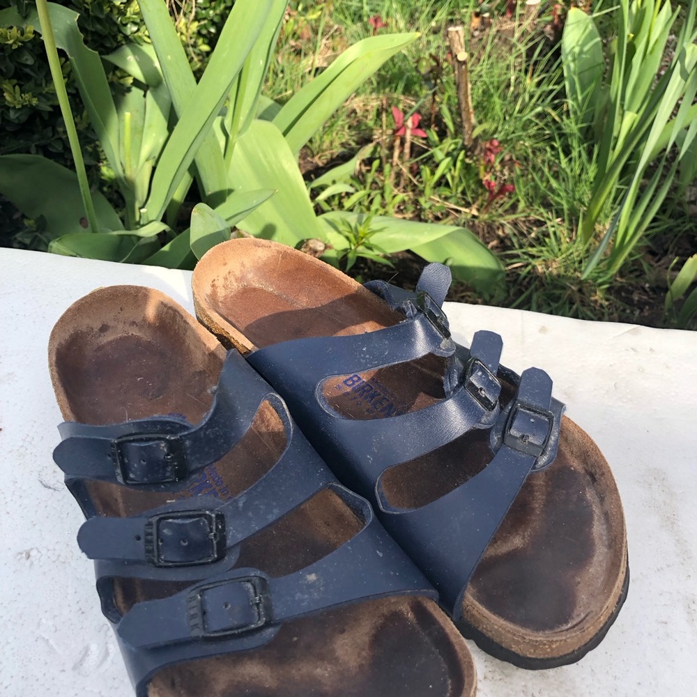 Birkenstock Florida Women’s Navy Blue Leather Triple-Strap Sandals Size 36/5US